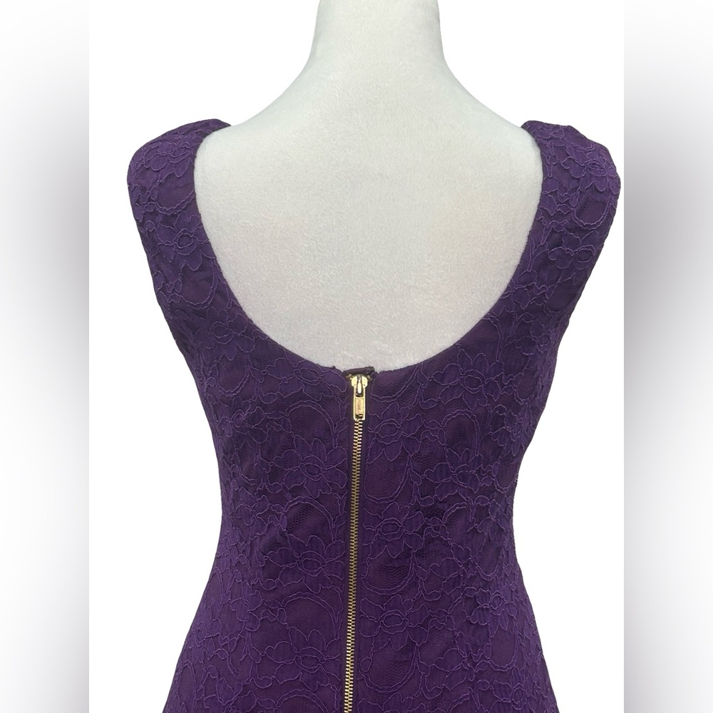 Aidan Mattox S 4 Purple Lace Sheath Dress Sleeveless Zip Back Cocktail Party - Picture 6 of 10